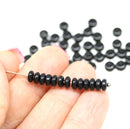 5mm Jet black czech glass rondelle beads - 100pc