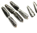 17x6mm Long black triangle beads silver wash Czech glass beads, 10Pc