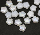 8mm White star Czech glass beads, AB finish, 20Pc