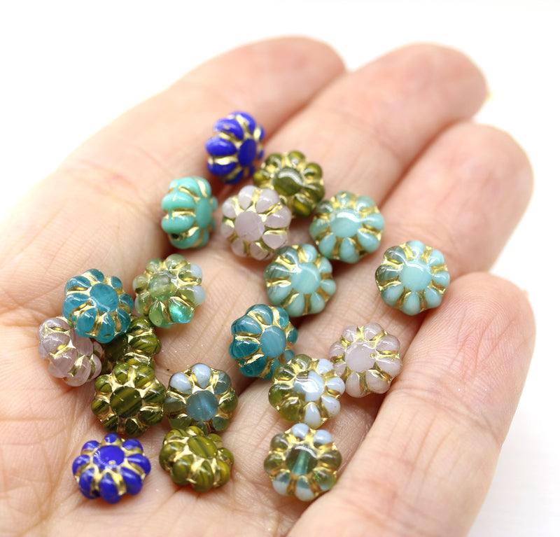 9mm Czech glass daisy flower beads mix of colors 20pc