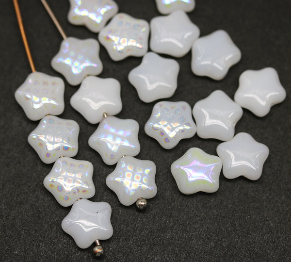 8mm White star Czech glass beads, AB finish, 20Pc