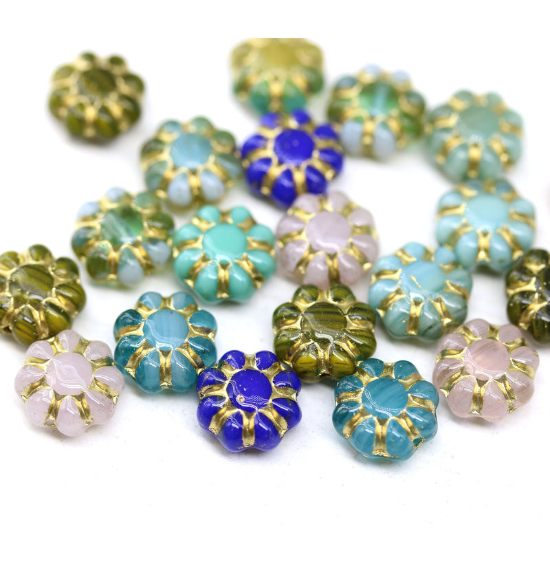 9mm Czech glass daisy flower beads mix of colors 20pc