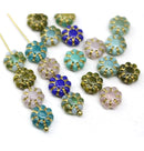 9mm Czech glass daisy flower beads mix of colors 20pc