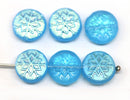 Blue AB finish czech glass snowflake beads - 6pc