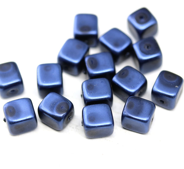 7x6mm Dark blue cube czech glass, pearl finish 15pc