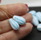 15x8mm White pear shape teardrop czech glass beads blue inlays, 10pc