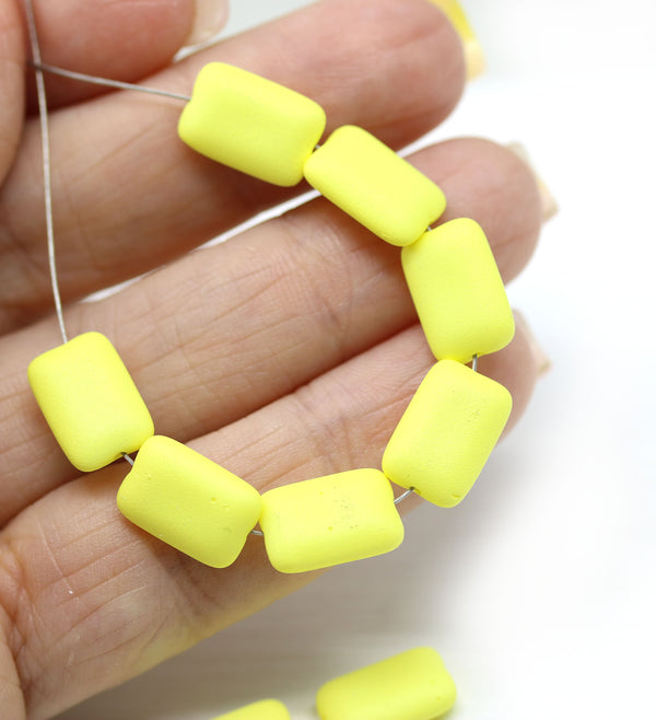 12x8mm Rectangle yellow czech glass beads, 10pc