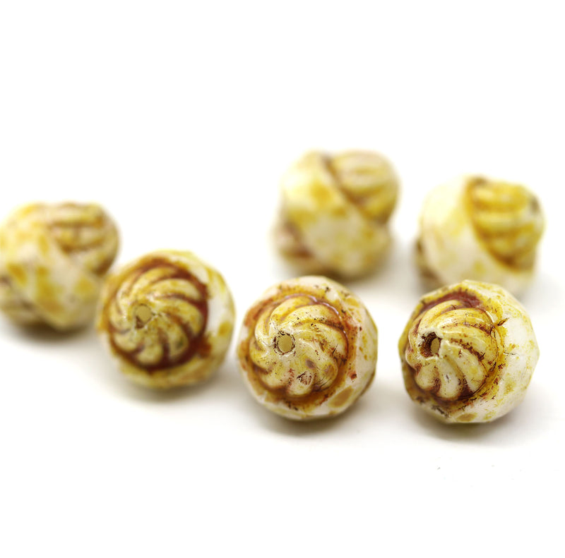 11x10mm Rustic beige turbine picasso czech glass beads - 6pc