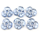 13mm Blue pansy flower beads silver inlays Czech glass 6pc