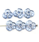 13mm Blue pansy flower beads silver inlays Czech glass 6pc