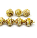 11x10mm Rustic beige turbine picasso czech glass beads - 6pc