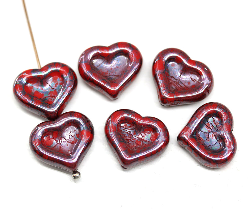 Red Gemcut Heart Glass Bead Strand