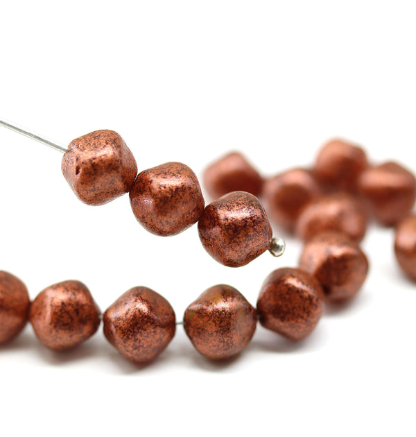 8mm Metallic copper finish Czech glass round baroque beads, 20Pc