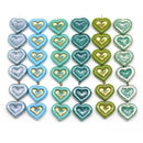 14mm Blue green heart Czech glass beads - 6pc