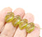 14x9mm Curvy leaf Czech glass green picasso wavy leaves pressed beads 10pc