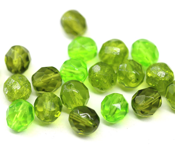 8mm Green round czech glass fire polished beads mix - 20Pc