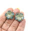 22mm Teal large czech glass flower beads gold wash, 2pc