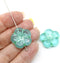 22mm Teal large czech glass flower beads inlays, 2pc