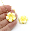 22mm White yellow large czech glass flower beads inlays, 2pc