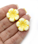 22mm White yellow large czech glass flower beads inlays, 2pc