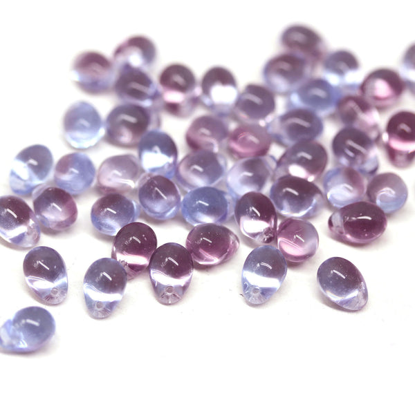 5x7mm Blue purple glass drops, czech teardrop beads - 50pc