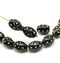 12x9mm Jet black barrel czech glass beads, golden ornaments, 15Pc