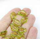 14x9mm Curvy leaf Czech glass green wavy leaves copper inlays beads 10pc