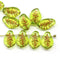 14x9mm Curvy leaf Czech glass green wavy leaves copper inlays beads 10pc