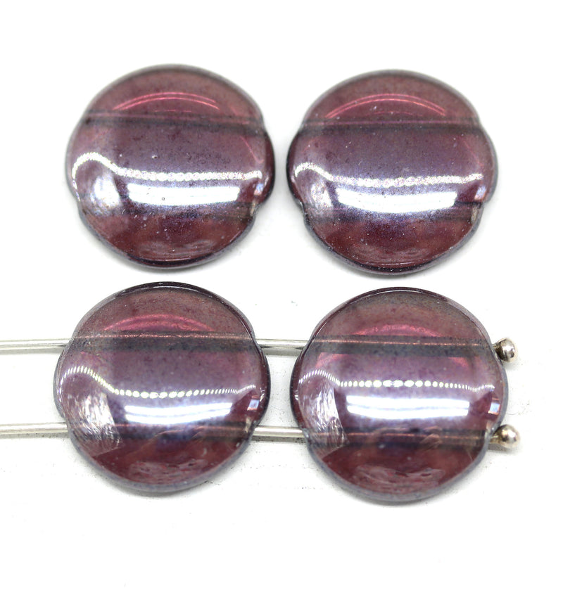 18mm Round cabochon beads Two holes coin dome shape, metallic, 4Pc
