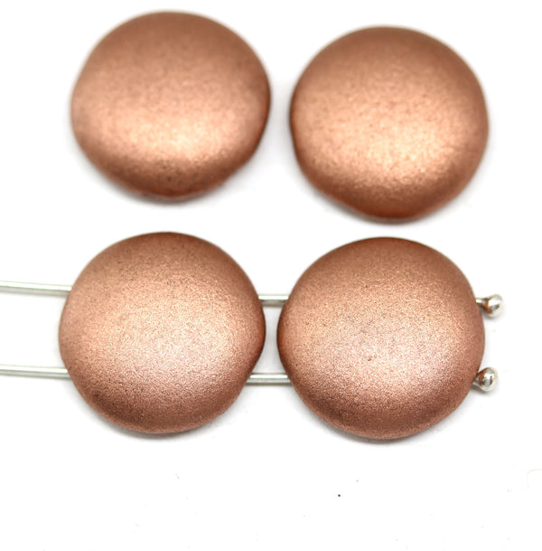 18mm Round cabochon beads Two holes coin dome shape, metallic, 4Pc