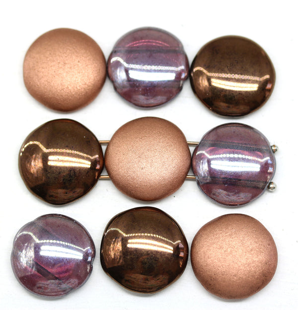 18mm Round cabochon beads Two holes coin dome shape, metallic, 4Pc