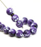8mm Purple round czech glass druk pressed beads with ornament, 15Pc