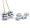 10mm Blue Flower Czech glass bell cap beads, golden inlays, 10Pc