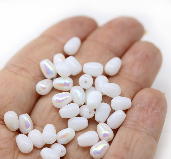 7x5mm White teardrop AB finish czech glass pear beads - 1476