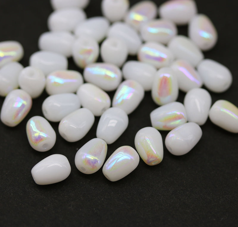7x5mm White teardrop AB finish czech glass pear beads - 1476