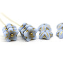 10mm Blue Flower Czech glass bell cap beads, golden inlays, 10Pc