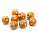 Orange fruit Czech glass fruit beads tangerine gold wash 8pc