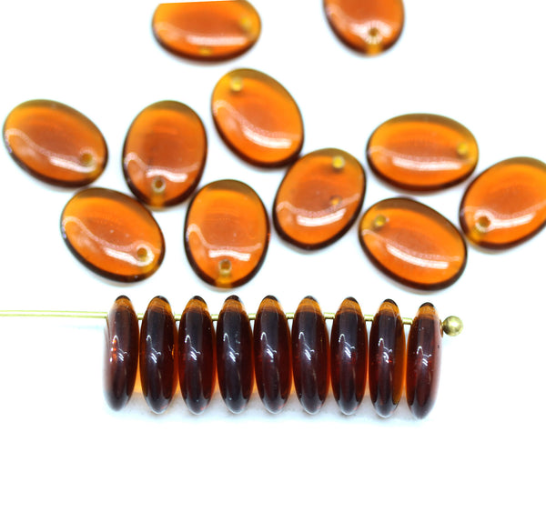 12x9mm Brown topaz Oval flat drop czech glass beads top drilled - 20Pc