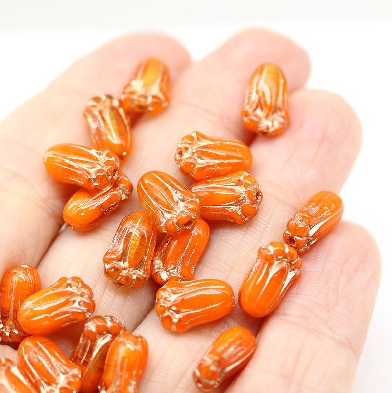 12x8mm Dark orange tulip Czech glass beads, 20Pc