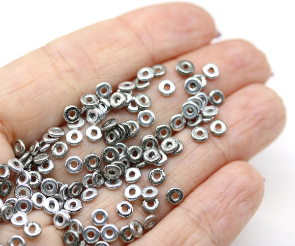 4mm Silver Czech Glass Ring Beads mix tine rondels