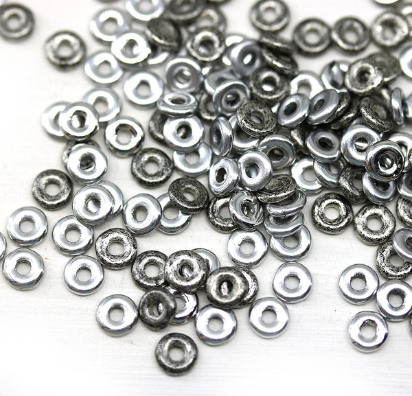 4mm Silver Czech Glass Ring Beads mix tine rondels