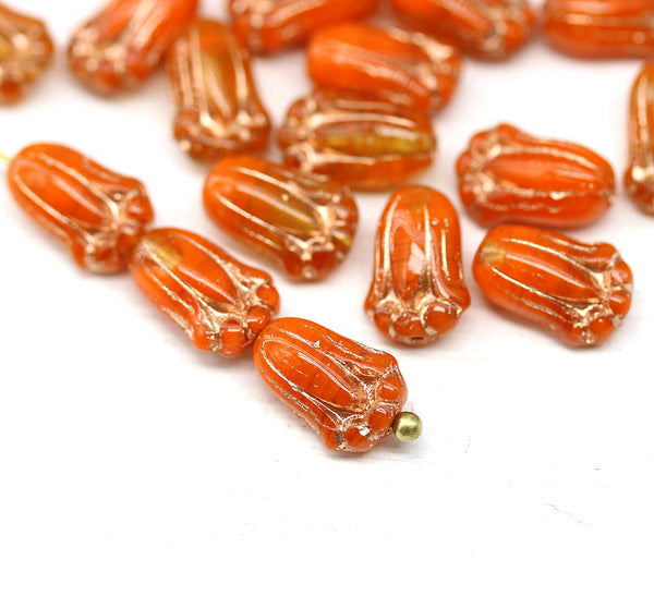 12x8mm Dark orange tulip Czech glass beads, 20Pc