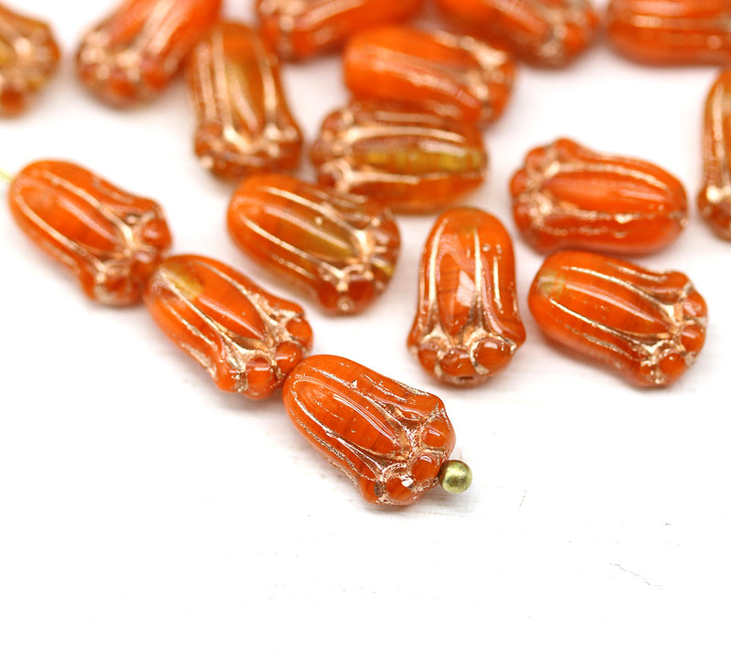12x8mm Dark orange tulip Czech glass beads, 20Pc