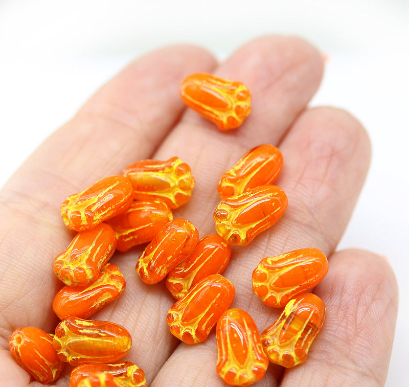 12x8mm Orange tulip Czech glass beads, 20Pc