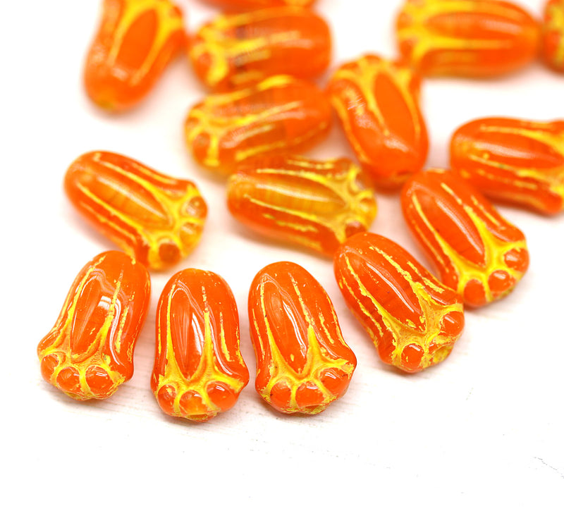 12x8mm Orange tulip Czech glass beads, 20Pc