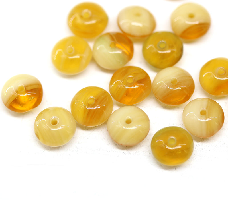 5x8mm Amber yellow beige Czech glass beads rondels, 20Pc