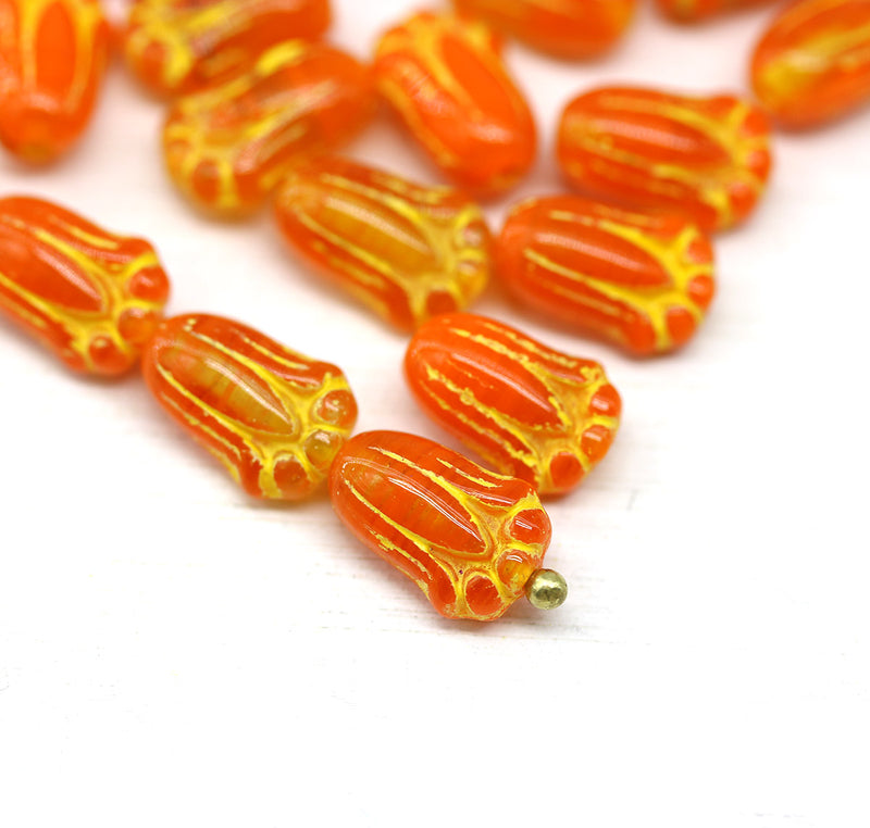 12x8mm Orange tulip Czech glass beads, 20Pc