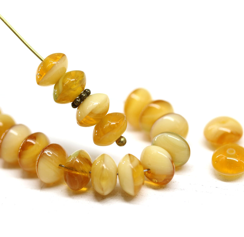 5x8mm Amber yellow beige Czech glass beads rondels, 20Pc