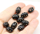 12x9mm Jet black barrel czech glass beads, copper ornaments, 10pc