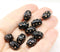 12x9mm Jet black barrel czech glass beads, copper ornaments, 10pc